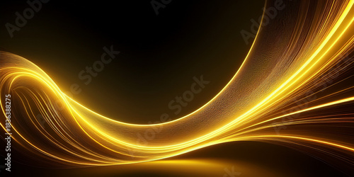 Golden Light Trail Digital Abstract Background / 黄金色の光が曲線状に流れる抽象背景