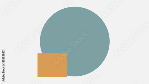 A teal oval overlaps a mustard square in a minimalist composition.