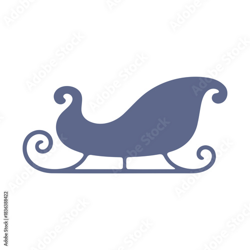 Illustration of a simple, stylized sleigh with curved details in a single, muted blue color scheme