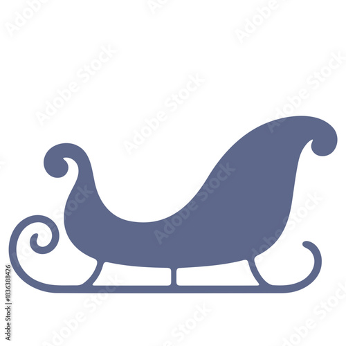 Illustration of a blue christmas sleigh with decorative swirls and a flat base on a white background