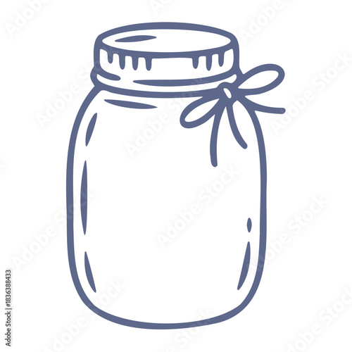 Illustration of a mason jar with a lid and a tied ribbon, presented in a simple outlined style design