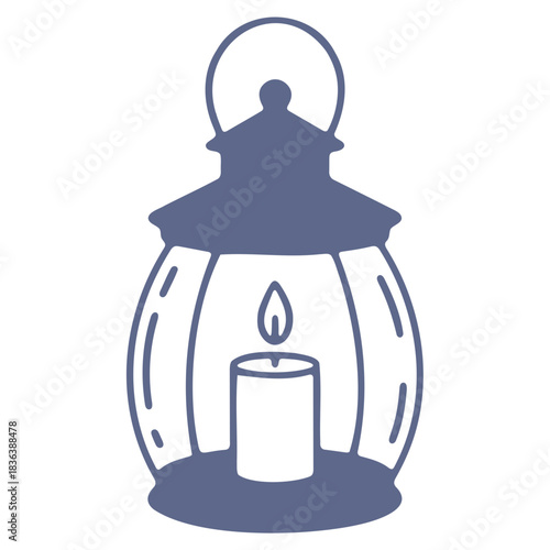 Illustration of a vintage lantern with a candle inside, showcasing a simple and elegant design style