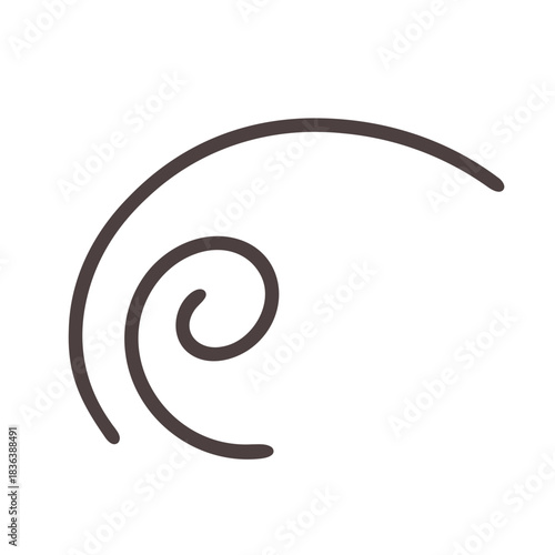 Silhouette of a leaping reindeer with antlers and decorative swirl in brown color on a white background