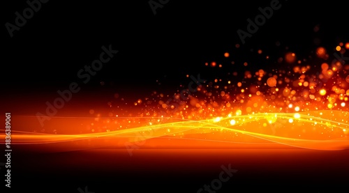 Black background with a vibrant orange and red wave in the foreground. The wave is made up of small