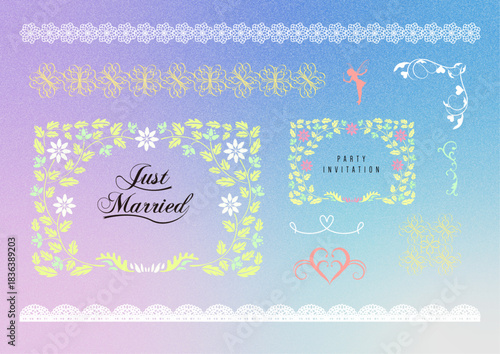 かわいいカードのあしらい ファンシー 花モチーフのラベル レース グラデーション