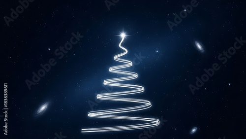 Luxury Dark Blue Cosmic Spiral Christmas Tree with White Luminous Stars