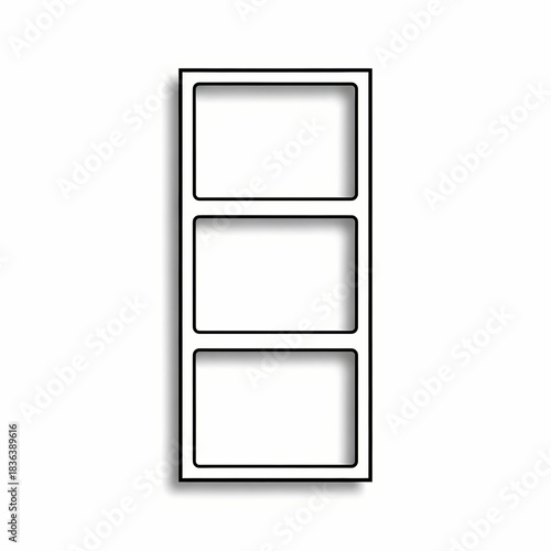 Clean and minimalist three-sectioned vertical polaroid frame, showcasing a simple and elegant photo frame layout, perfect for display