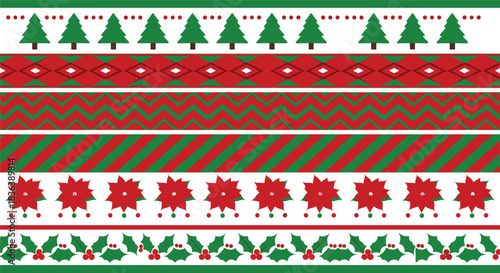 Vector Collection of Seamless Christmas Borders and Patterns with Trees and Holly