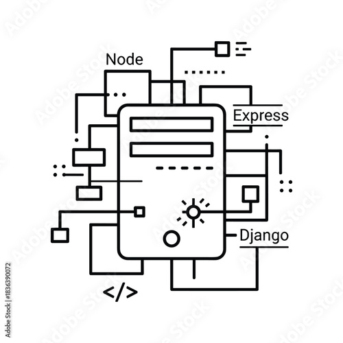 Conceptual Diagram of Web Development Backend Frameworks: Node, Express, and Django