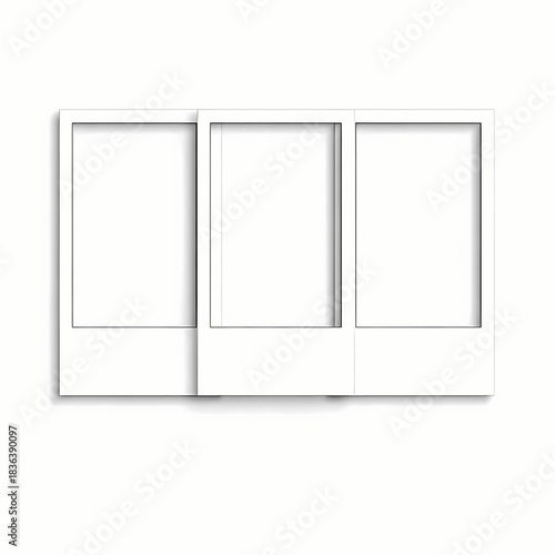 Clean empty polaroid frame mockup with three photo frame slots for your images and designs with shadow on white background