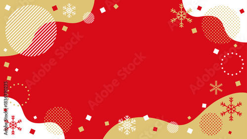 ウィンター 雪 結晶 抽象的な幾何学模様のフレーム素材 背景素材 16:9サイズ ベクター ゴールド レッド