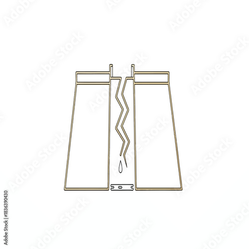 Line drawing of a damaged industrial cooling tower with a crack and dripping liquid, symbolizing a breakdown or environmental issue.
