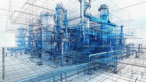 Wallpaper Mural プラント設備の複雑な配管構造をデジタル線で可視化したテクノロジー映像 Torontodigital.ca