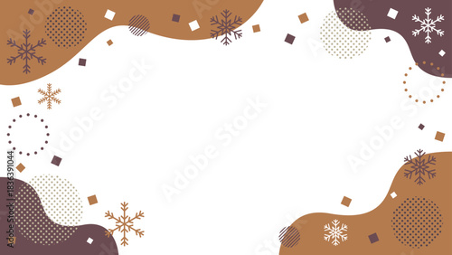 ウィンター 雪 結晶 抽象的な幾何学模様のフレーム素材 背景素材 16:9サイズ ベクター 茶色系