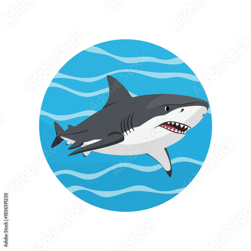 Cartoon Shark Icon in Ocean Waves