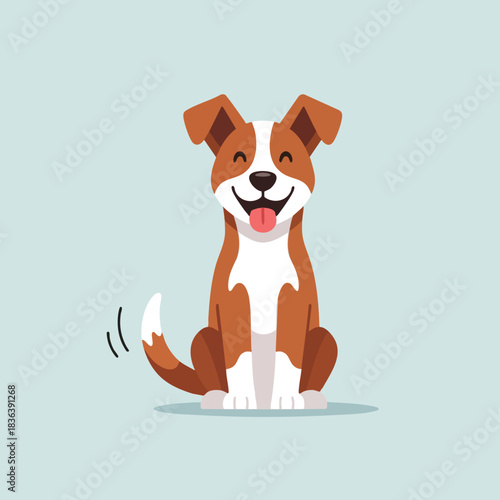 Happy Cartoon Dog Sitting and Wagging Tail