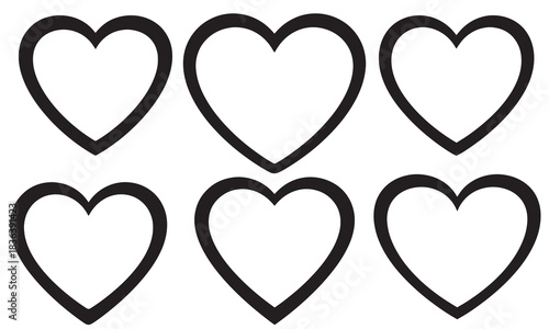 Collection of six outlined heart shapes in a grid formation presented as a clean silhouette