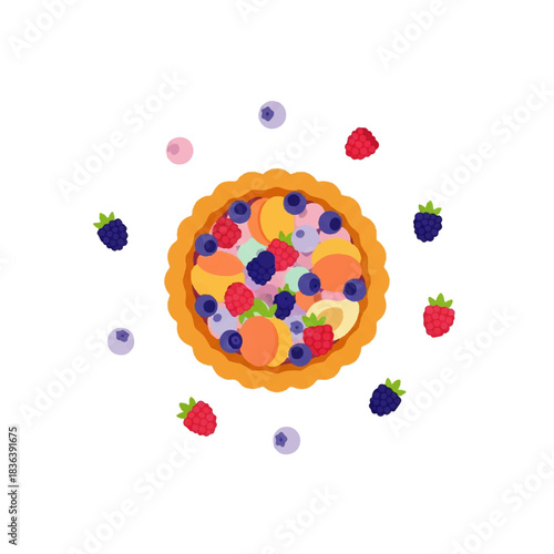 Delicious Fruit Tart with Fresh Mixed Berries Illustration.