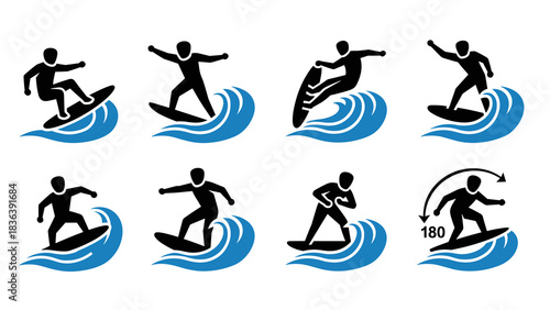 Surfing silhouettes: dynamic poses on ocean waves