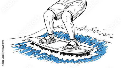 Dynamic sketch of a surfer riding waves on an electric surfboard
