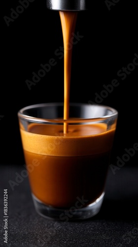 Espresso Shot Flowing Smoothly from Portafilter Nozzle in Rich Brown