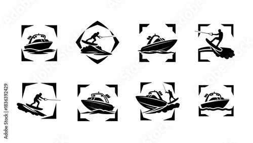 Dynamic water sports silhouettes: thrilling wakeboarding and boating designs