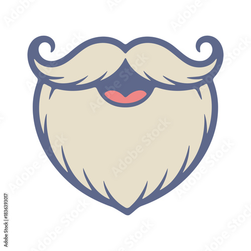Illustration of a stylized beard and mustache with a blue outline on a white background view