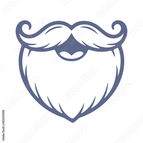 Illustration of a stylized beard and mustache with curled ends in a light blue color scheme design