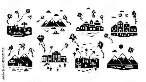 Playful kite festival across scenic landscapes and vibrant cities