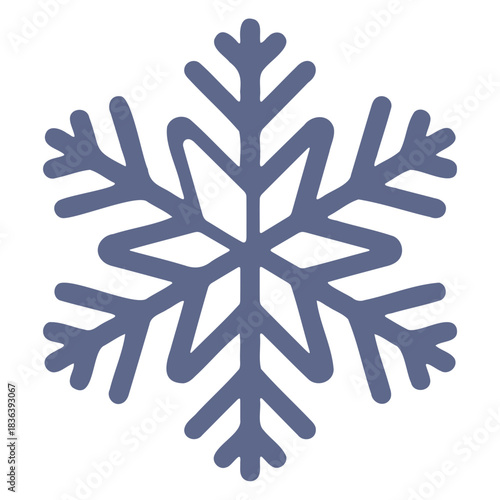 A single stylized snowflake with six points in a muted blue color on a plain white background image view
