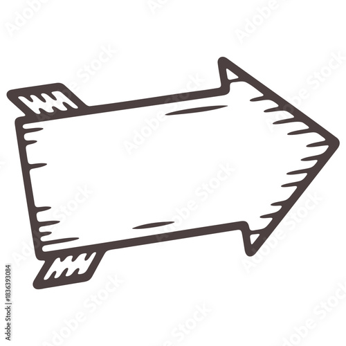 Illustration of a hand drawn arrow pointing right with a thick outline and a unique design element
