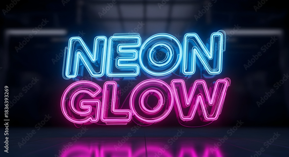 Obraz premium Bright neon sign glows with blue and pink text against a dark background