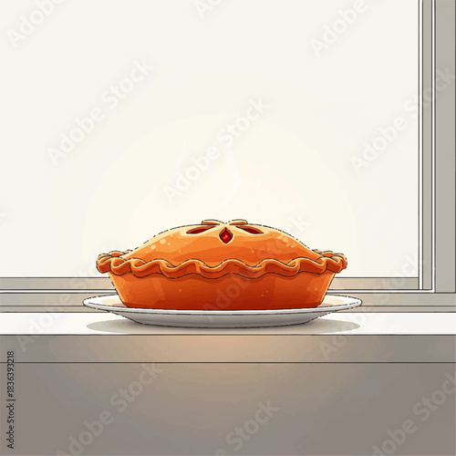 Delicious Homemade Fruit Pie Cooling on a Windowsill.