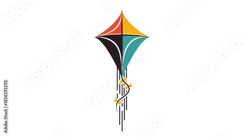 Colorful geometric kite design with abstract shapes
