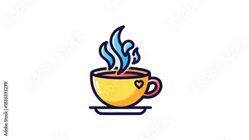 Stylized Cup of Tea with Heart Detail and Rising Steam.