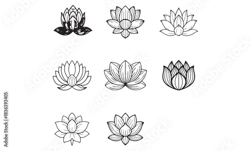 Collection of Hand-Drawn Lotus Flower Line Art Illustrations