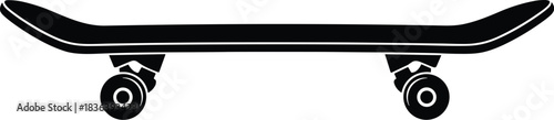 Skateboard Silhouette Side View Showing Concave Deck, Trucks, Wheels, and Classic Shape for Sports Equipment, Vector Design, and Tutorials