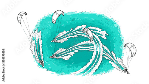 Exciting kite surfing adventure on turquoise waves with dynamic motion