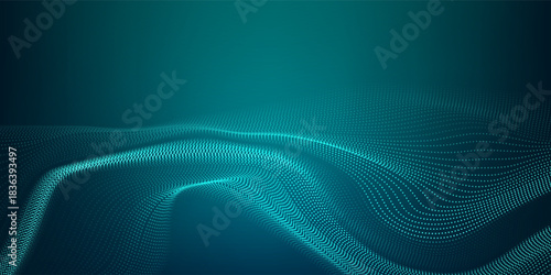 Dot green wave light screen gradient texture background. Abstract technology big data digital background. 3d rendering.