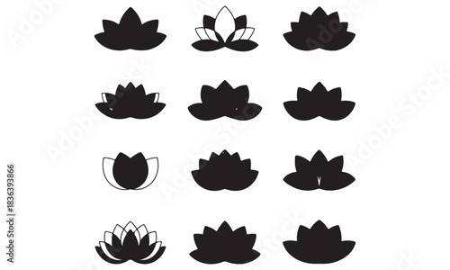 Collection of Hand-Drawn Lotus Flower Line Art Illustrations