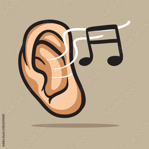 Music Note And Ear Cartoon Illustration