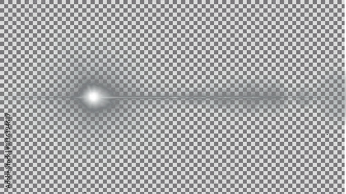 Minimalist subtle white horizontal light line effect with very thin beam and small central glow, clean delicate illumination design element on transparent PNG background.