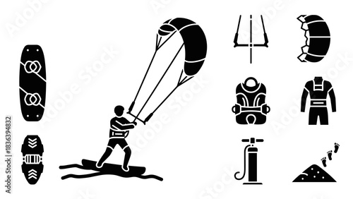 Silhouette kiteboarding elements and equipment set