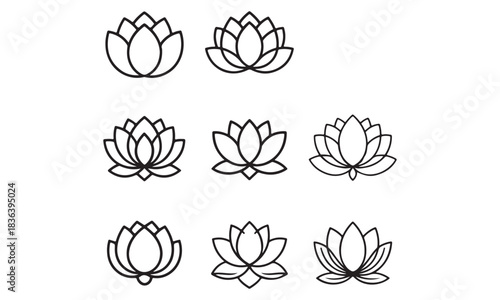 Collection of Hand-Drawn Lotus Flower Line Art Illustrations