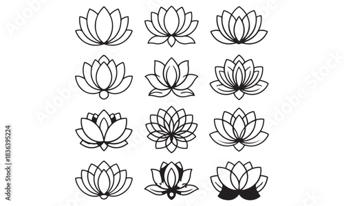 Collection of Hand-Drawn Lotus Flower Line Art Illustrations