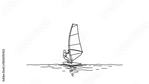 Minimalist line art windsurfer on calm waters