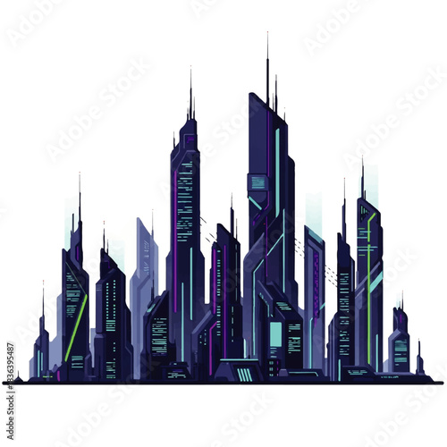 Futuristic City Skyline Vector Illustration.