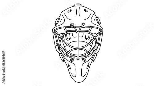 Detailed outline of a baseball catcher's mask in black and white