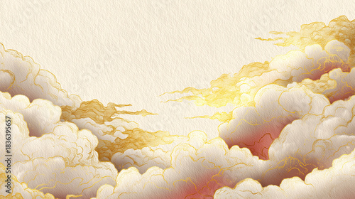 水墨調の紅白の雲・和風背景