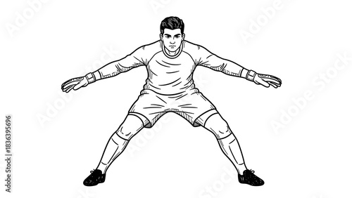 Soccer goalkeeper in ready stance line art